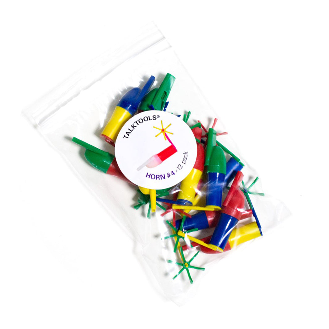 TalkTools Horn #4 - A horn instrument from the TalkTools Horn Hierarchy, designed for speech therapy and oral motor exercises. It represents an intermediate level of difficulty in the hierarchy, with #1 being the easiest to blow and #12 being the most challenging