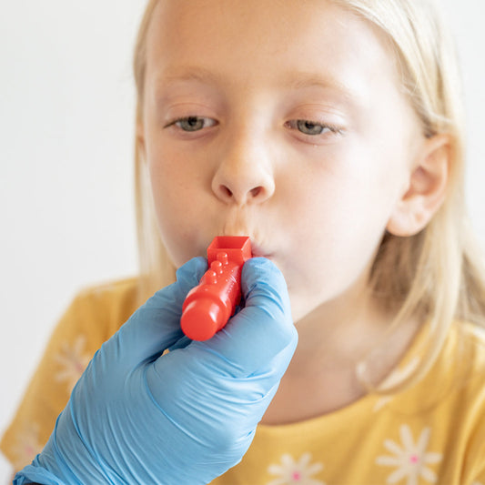 TalkTools Horn #6 - A horn instrument from the TalkTools Horn Hierarchy, employed in speech therapy and oral motor exercises. It signifies an intermediate level of difficulty within the hierarchy, progressing from #1, the easiest, to #12, the most challenging